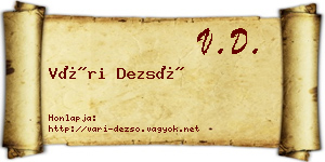 Vári Dezső névjegykártya